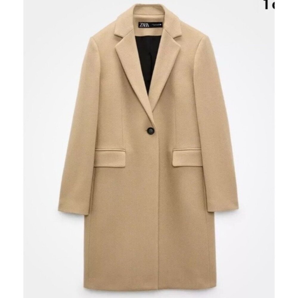 Zara Womens Oversized Wool Coat Size XS Tan Preppy Academia Quiet Luxury NWOT